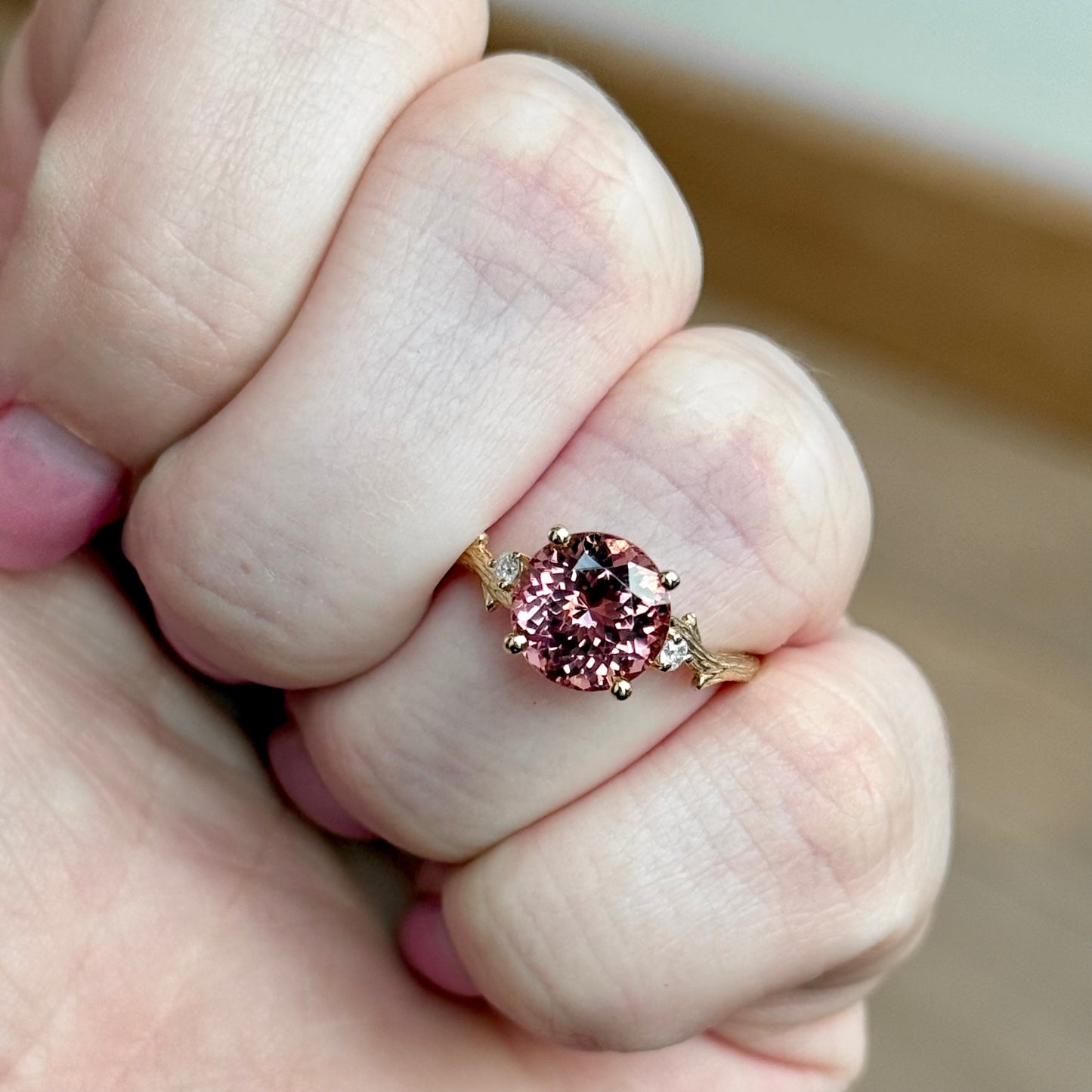 14K Yellow Gold "Branch" Diamond and Tourmaline Ring