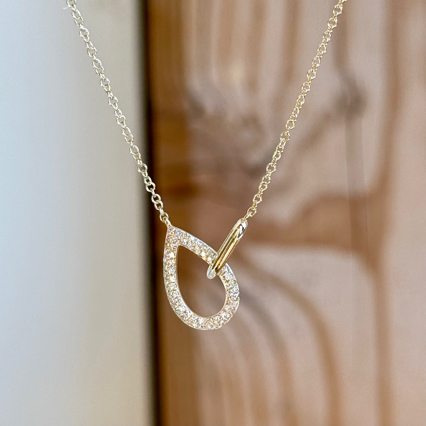 14K Yellow Gold Pave Pear Shape Link Necklace