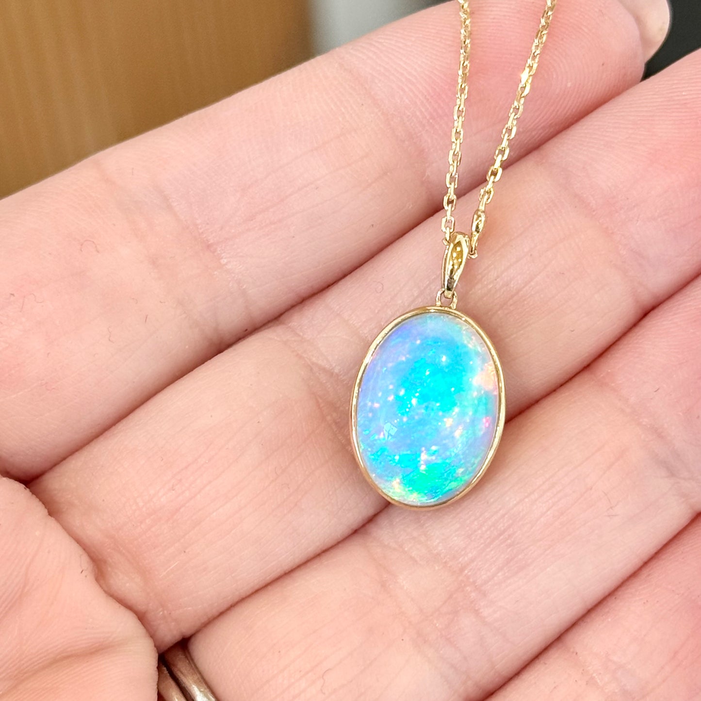 14K Yellow Gold Ehiopian Opal Bezel Necklace