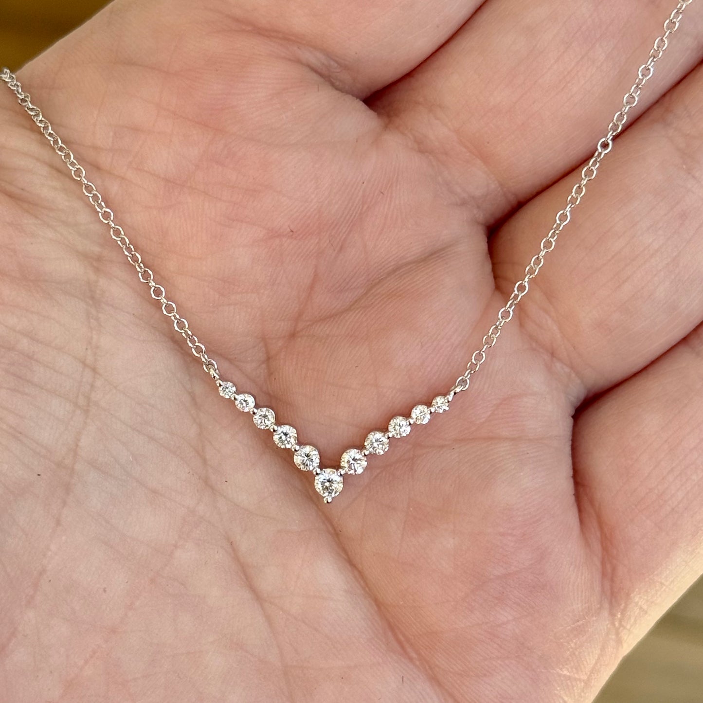 14K White Gold Single Prong Chevron Necklace
