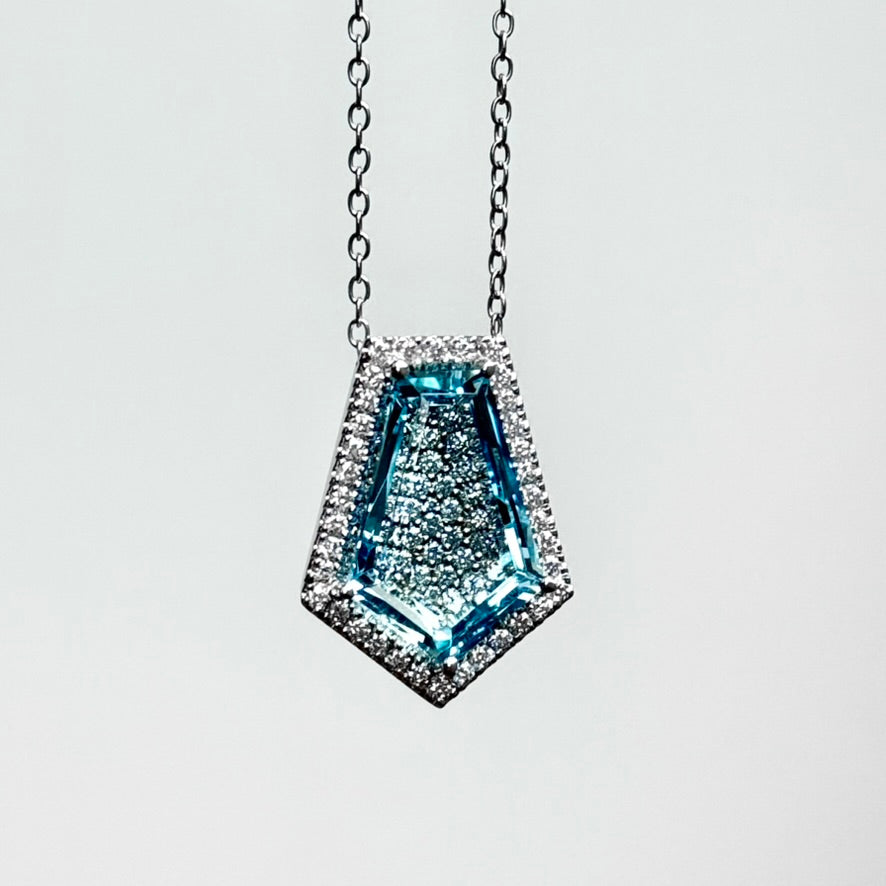 14K White Gold  Aquamarine and Diamond "Lumineve" Necklace