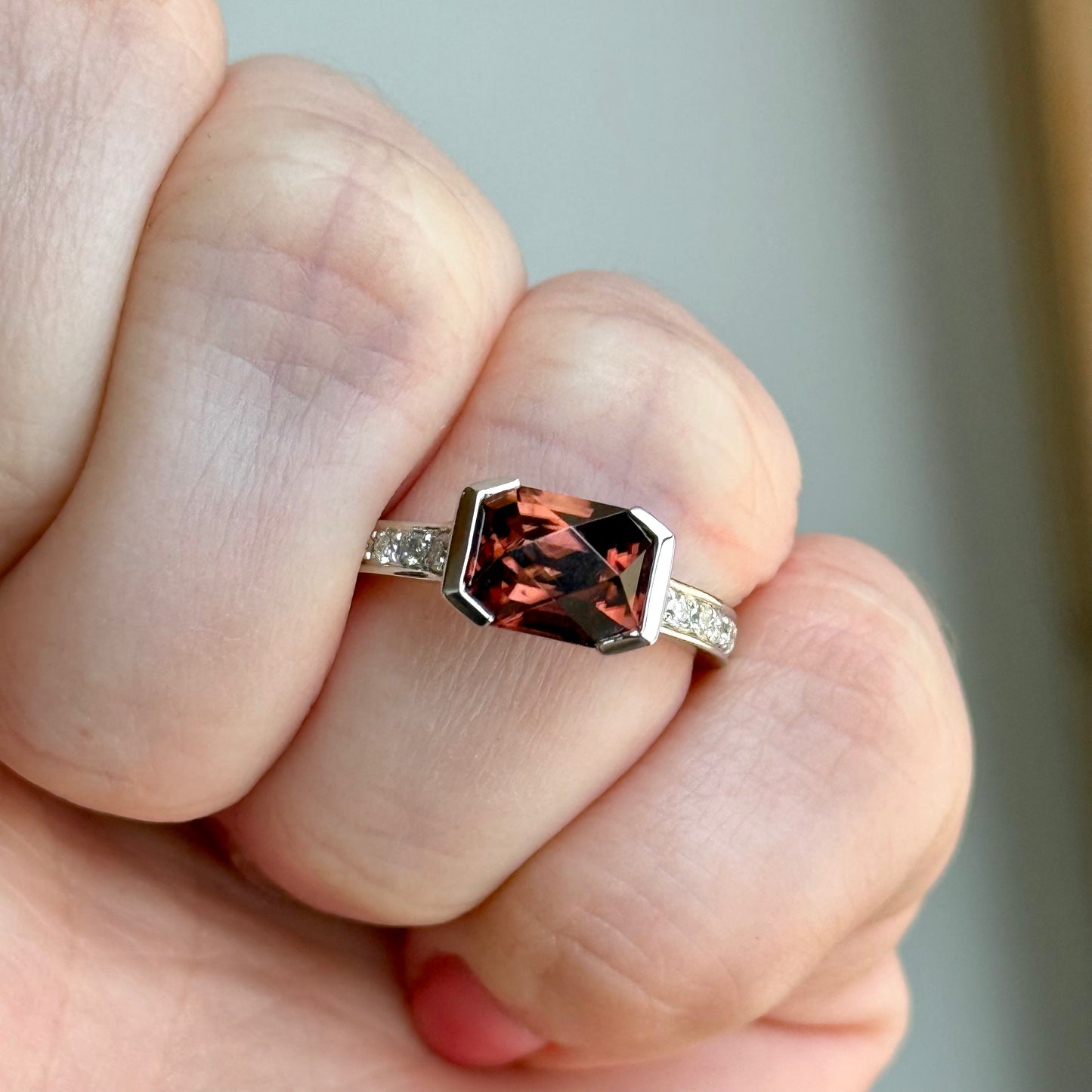 14K White Gold Zircon and Diamond Ring
