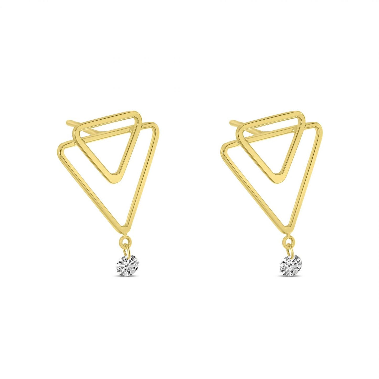 14K Yellow Gold Double Triangle Floating Diamond Earrings