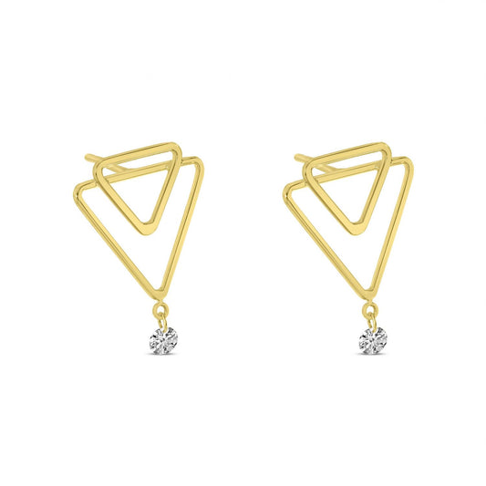 14K Yellow Gold Double Triangle Floating Diamond Earrings