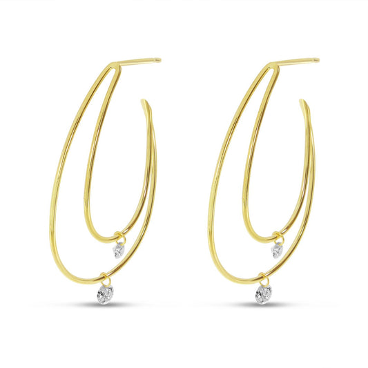 14K Yellow Gold Double Floating Diamond Hoop Earrings