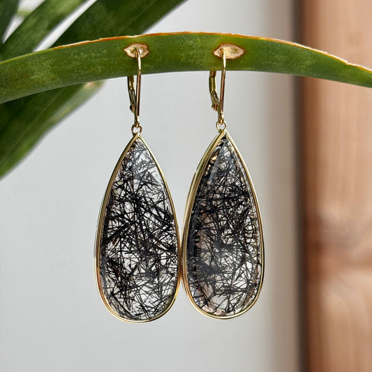 14K Yellow Gold Tourmalinate Quartz Bezel Earrings