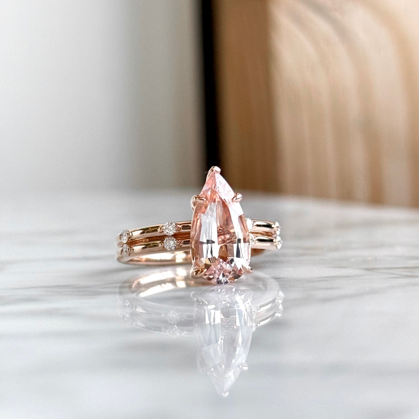 14K Rose Gold Morganite and Diamond Ring