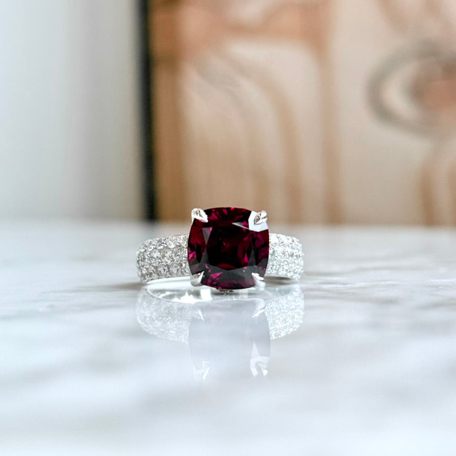 14K White Gold Rhodolite Garnet and Diamond Ring