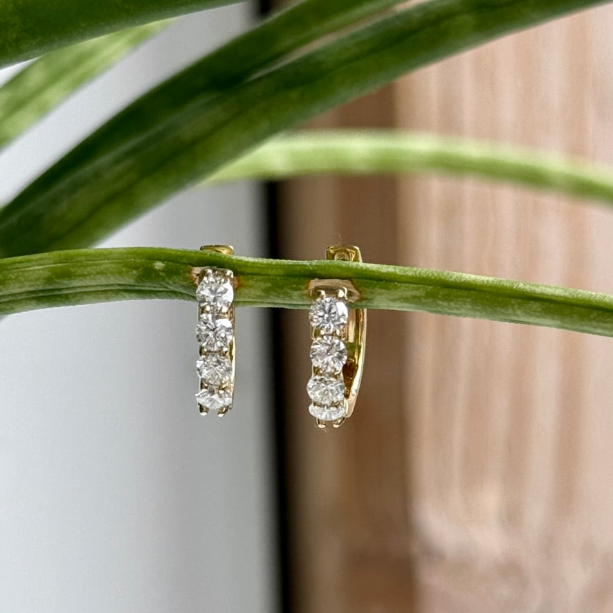 14K Yellow Gold Huggie Diamond Hop Earrings