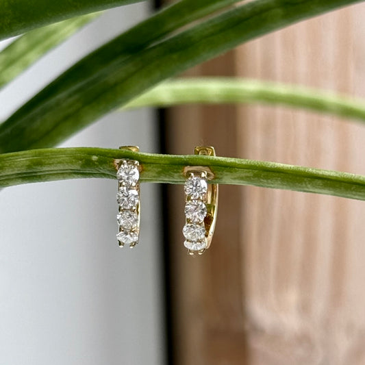 14K Yellow Gold Huggie Diamond Hop Earrings