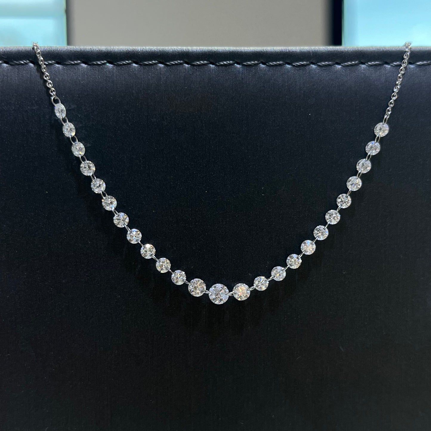 14K White Gold Floating Diamond Riviera