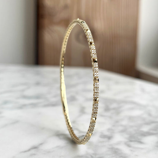 14K Yellow Gold Diamond "Stud" Flexible bangle Bracelet