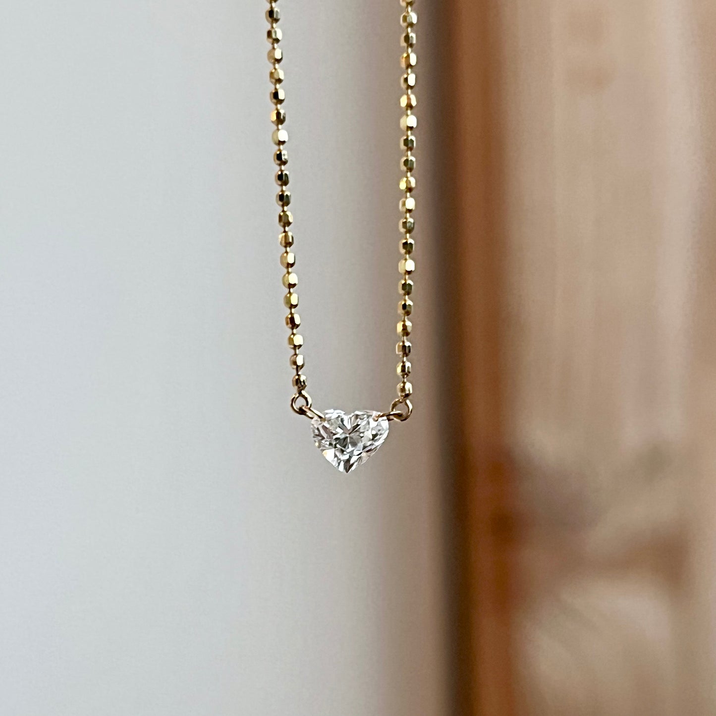 14K Yellow Gold Heart Shape Floating Diamond Necklace