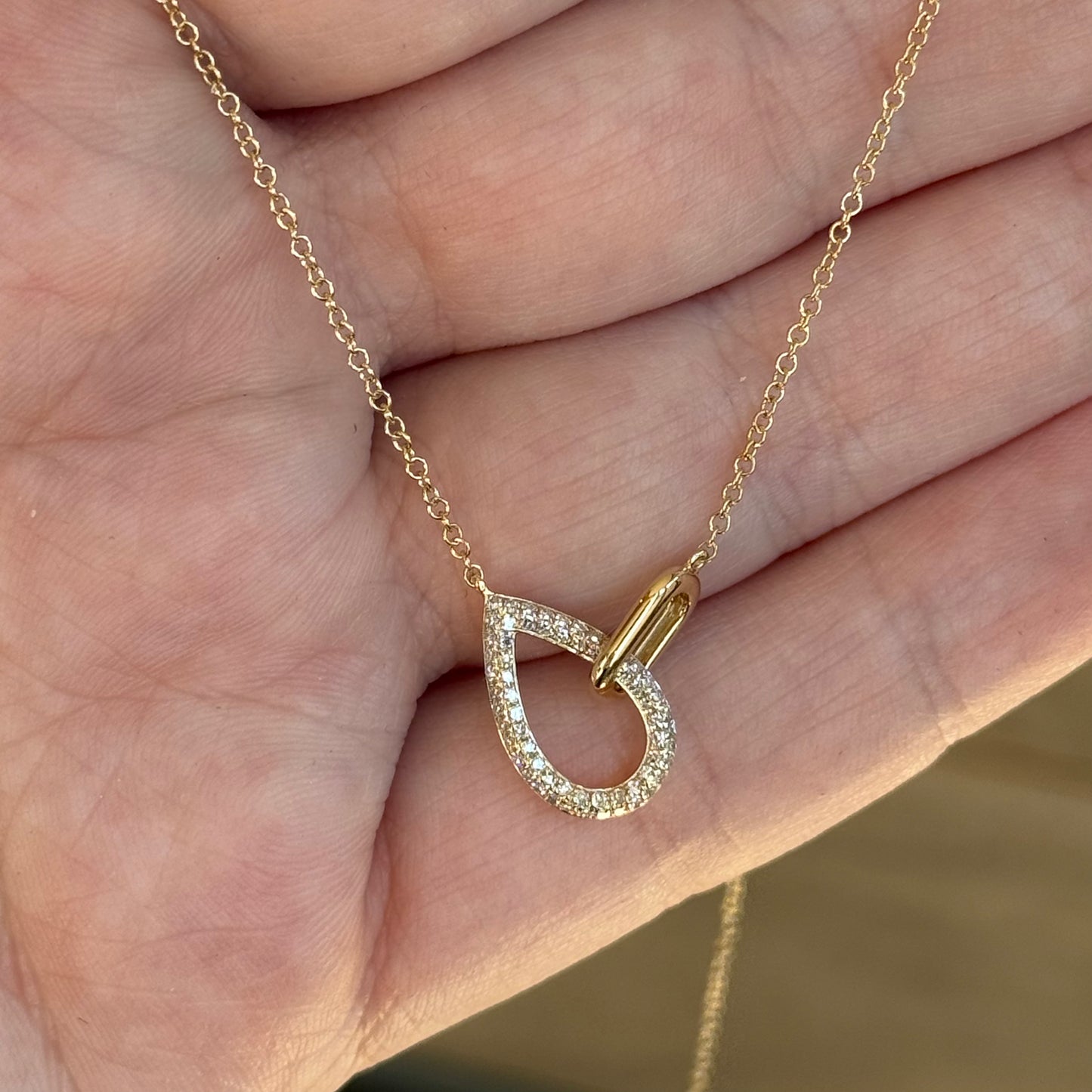 14K Yellow Gold Pave Pear Shape Link Necklace