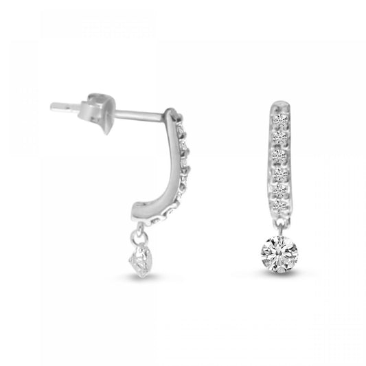14K White Hold "J" Half Huggie Floating Diamond Earrings