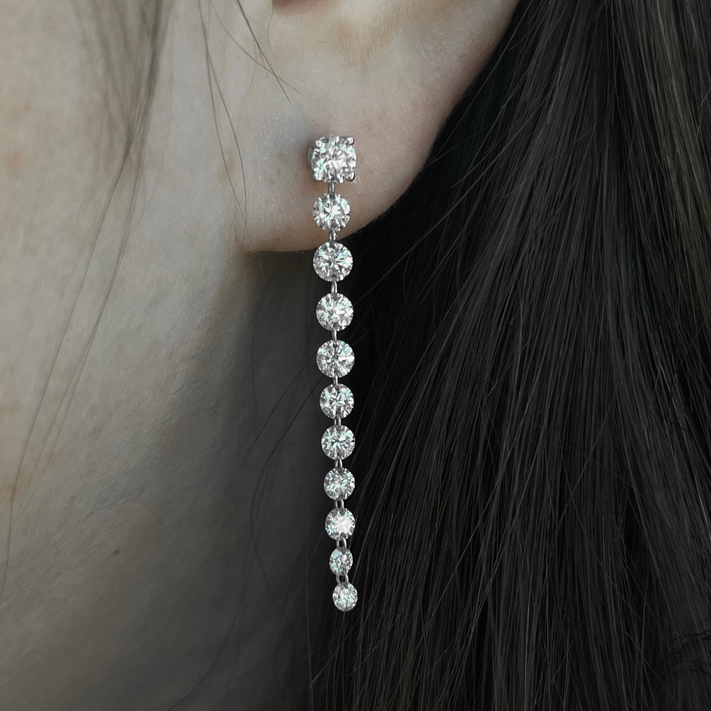 14K White Gold Floating Diamond Stud with Pierced Diamond Dangle Earrings 2.50CTW