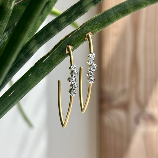 14K Yellow Gold Diamond Bezel "J" Hoop Earrings