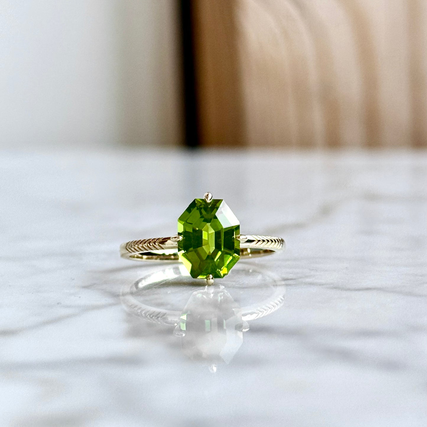 14K Yellow Gold Semi-Precious Octagonal Compass Prong Ring