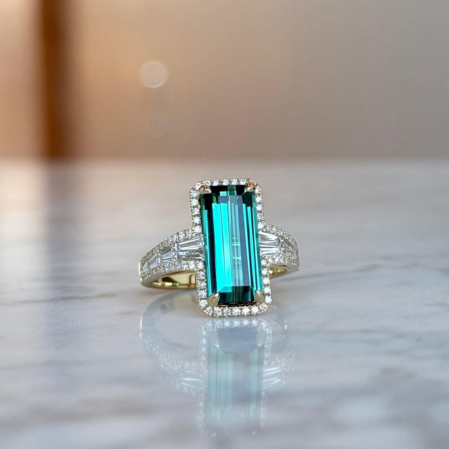 14K Yellow Gold Tourmaline and Diamond Halo Ring