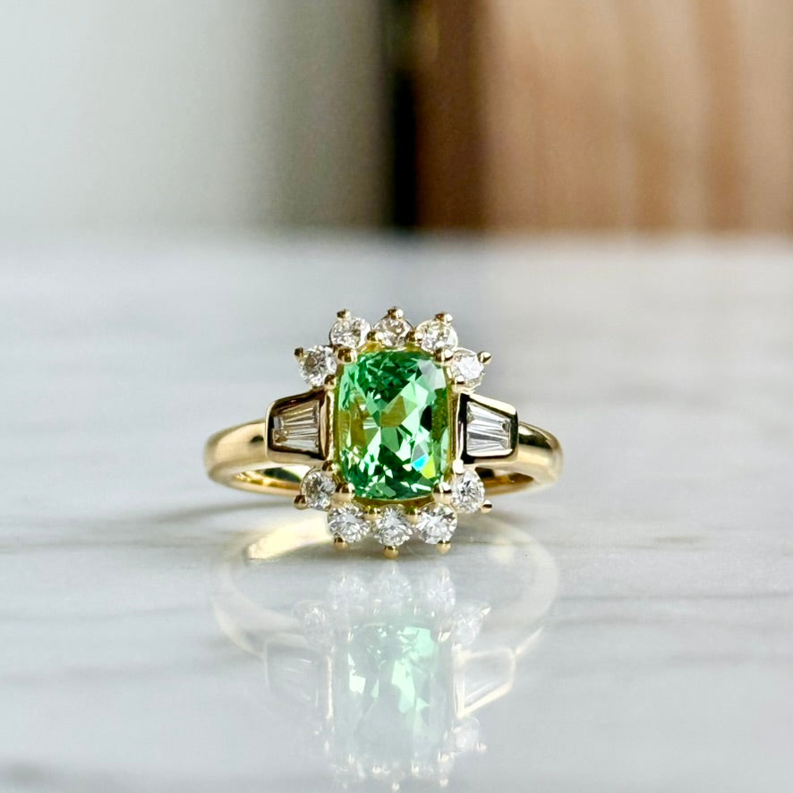 14K Yellow Gold Tsavorite Garnet and Diamond Ring