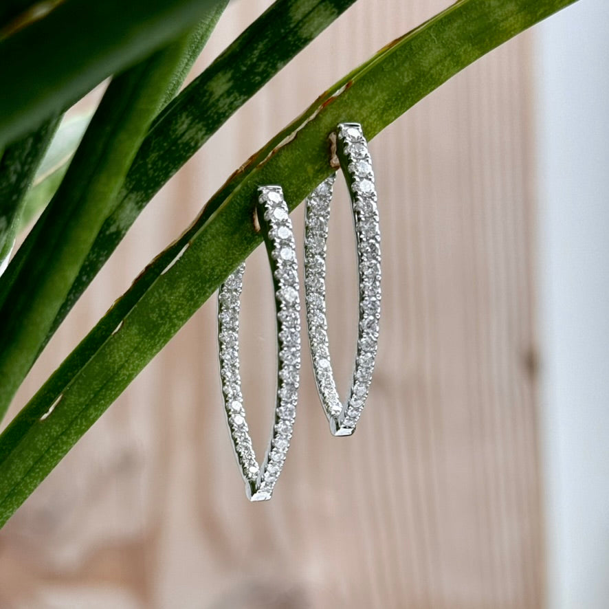 14K White Gold "Flame" Diamond Hoop Earrings