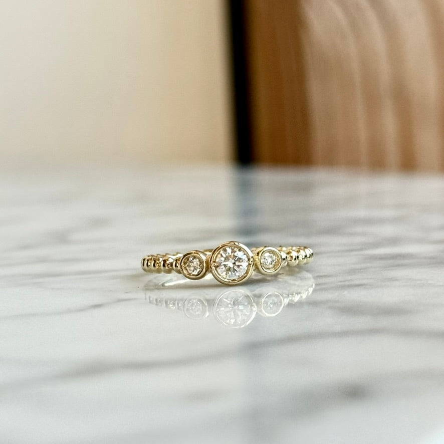14K Yellow Gold Three Stone Bezel Ring