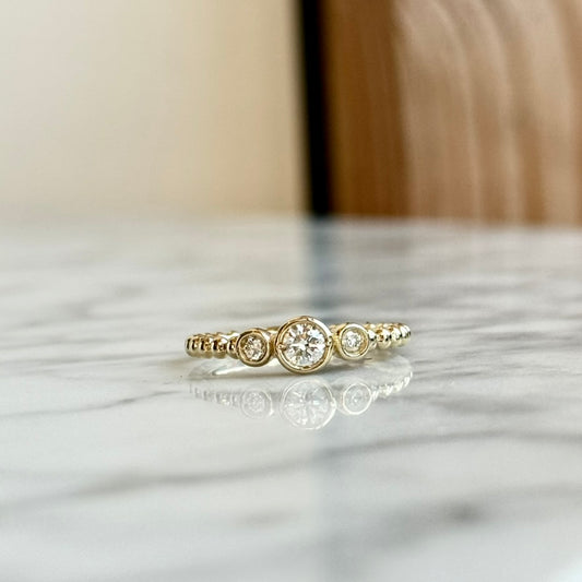 14K Yellow Gold Three Stone Bezel Ring