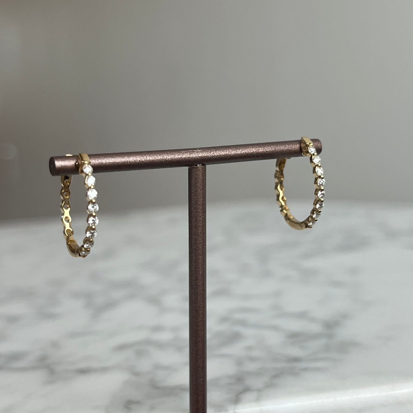 18K Yellow Gold Single Prong Diamond Huggie Hoops