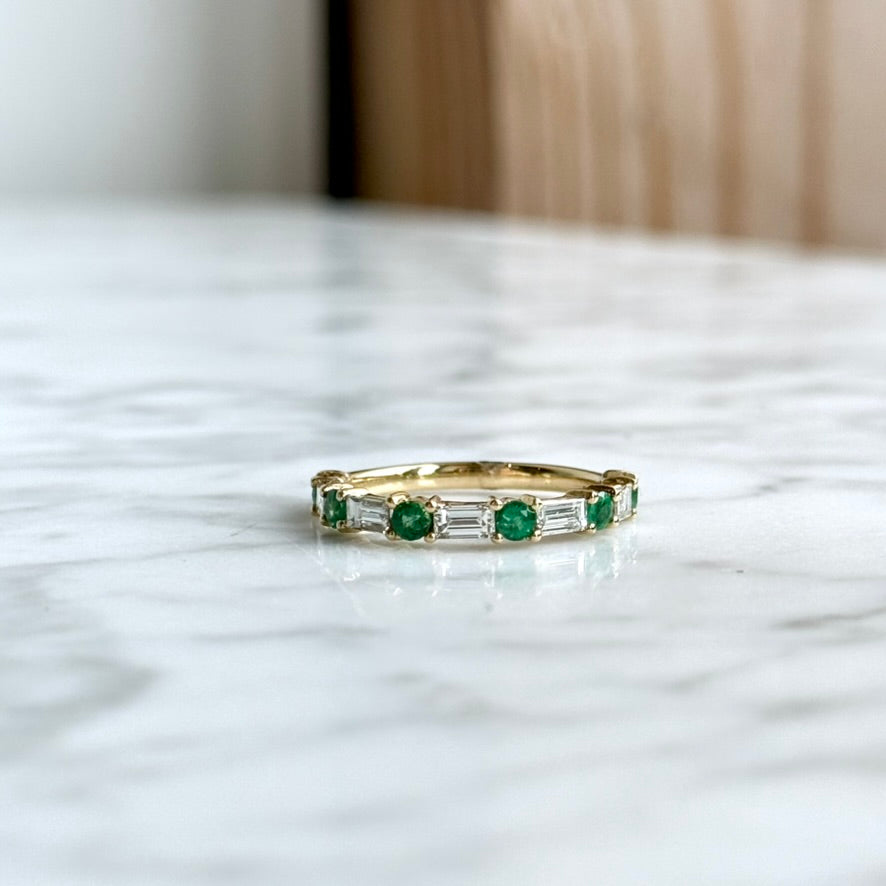 18K Yellow Gold Emerald and Diamond Stackable Band