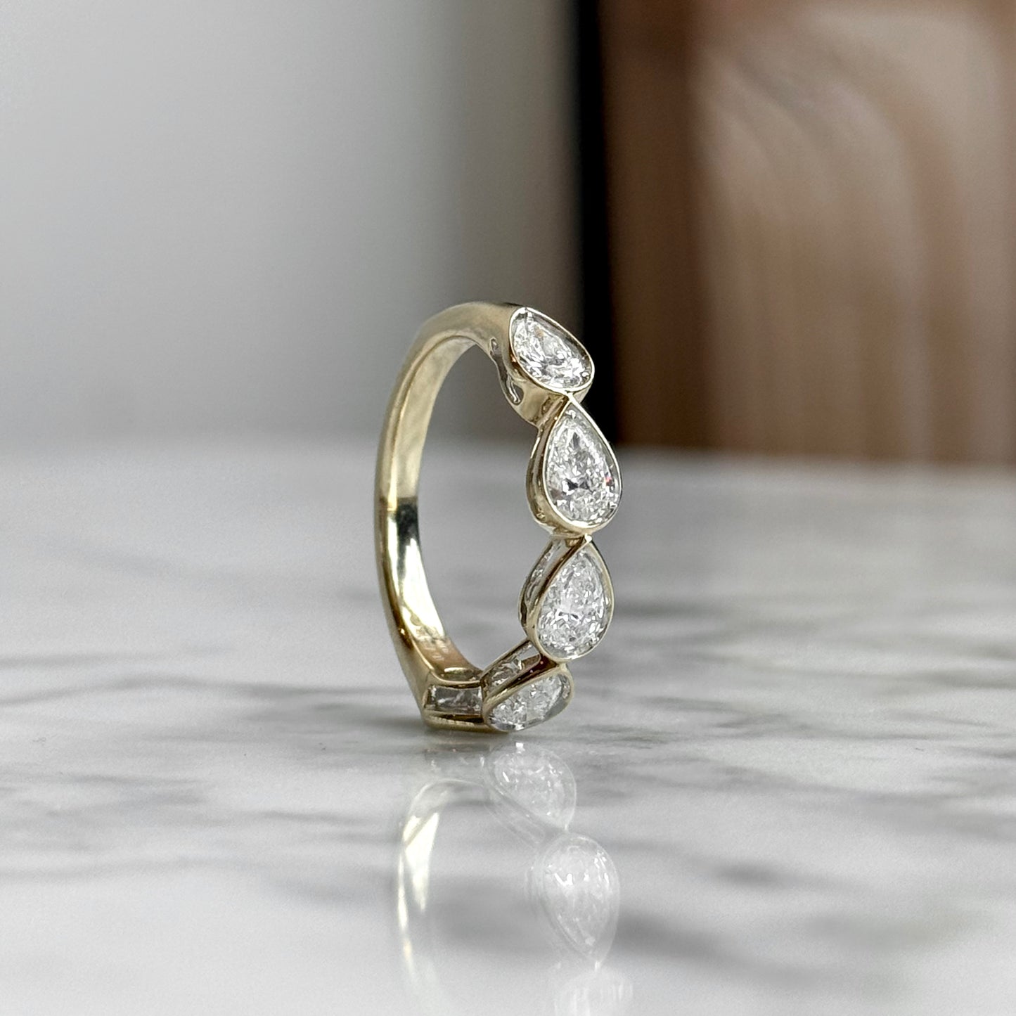 14K Yellow Gold Bezel East/West Pear Shape Diamond Band 1.22CTW
