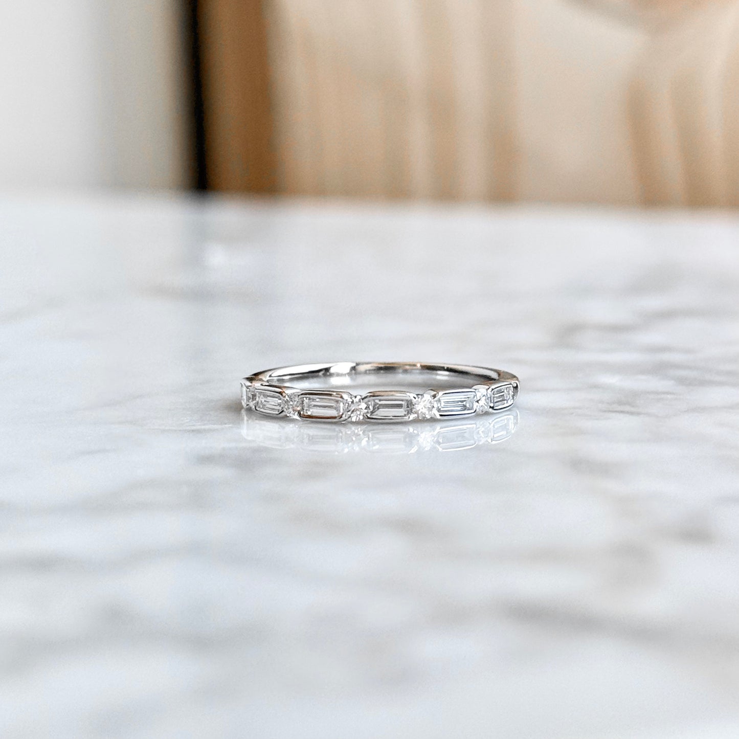 18K White Gold Baguette Diamond Stackable Band