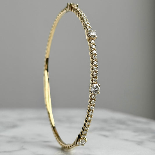 14K Yellow Gold Diamond Flexible Bangle Bracelet 2.00CTW