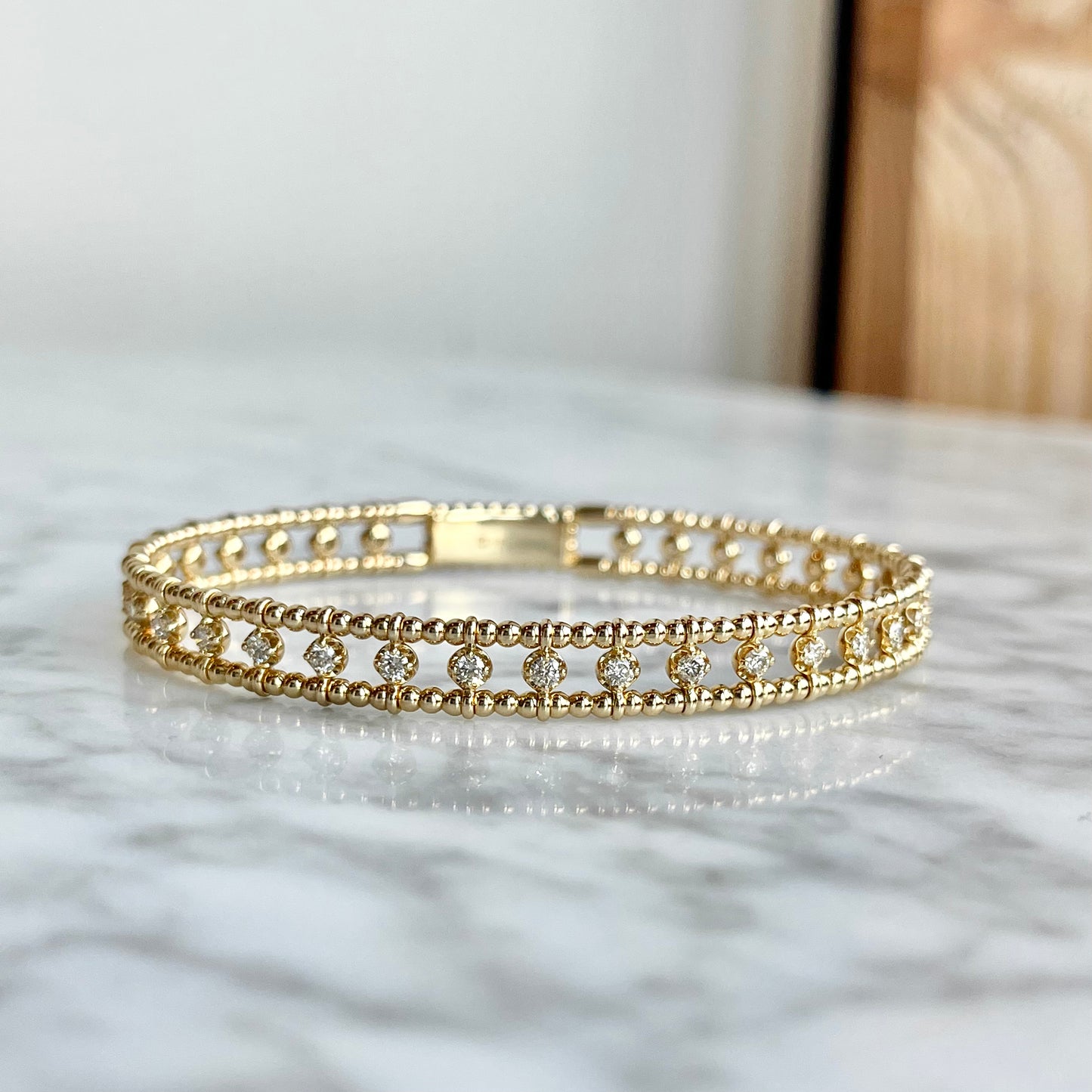 14K Wide Flexible Diamond Bangle Bracelet