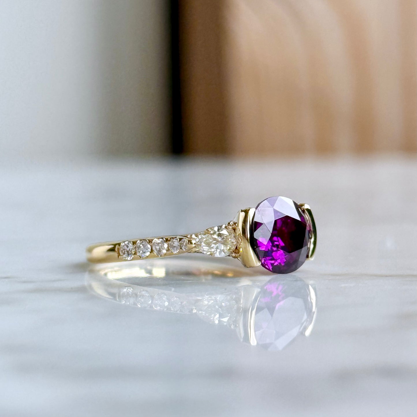 14K Yellow Gold Garnet and Diamond Ring
