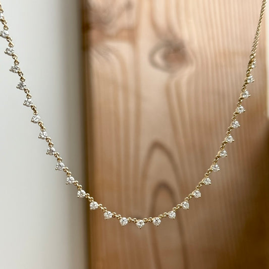 14K Yellow Gold 3-Prong Diamond Riviera Necklace