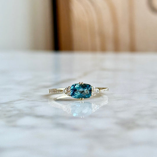 14K Yellow Gold London Blue Topaz and Diamond Ring