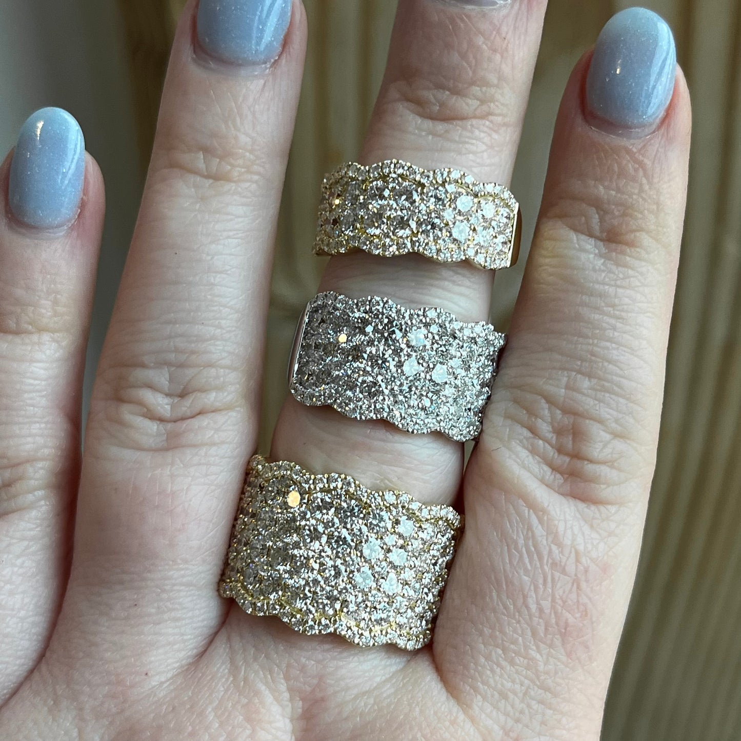 14K White Gold Scalloped Pave Diamond Ring