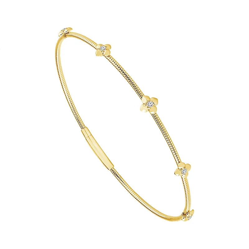 14K Yellow Gold Floral Flexible Bangle Bracelet