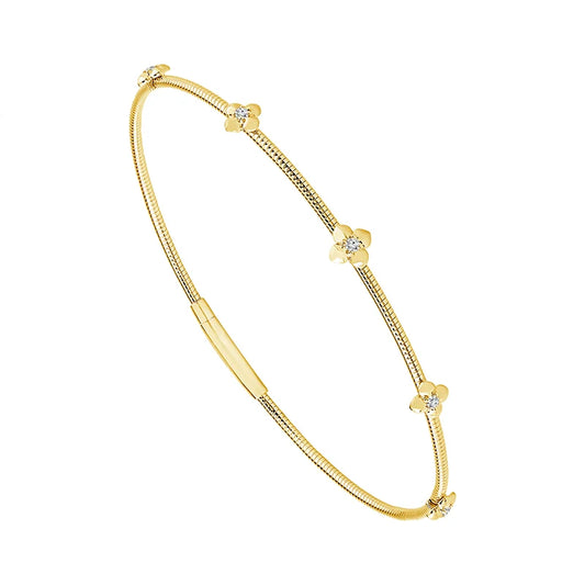 14K Yellow Gold Floral Flexible Bangle Bracelet