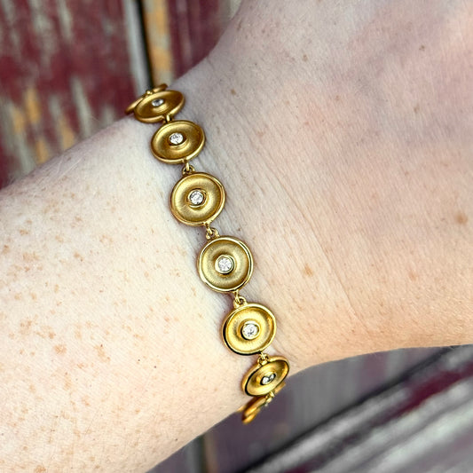 14K Yellow Gold Diamond Bezel Disc Bracelet