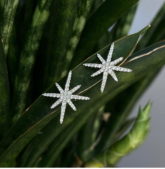 14K Gold Large Diamond Starburst Earrings 42/100CTW