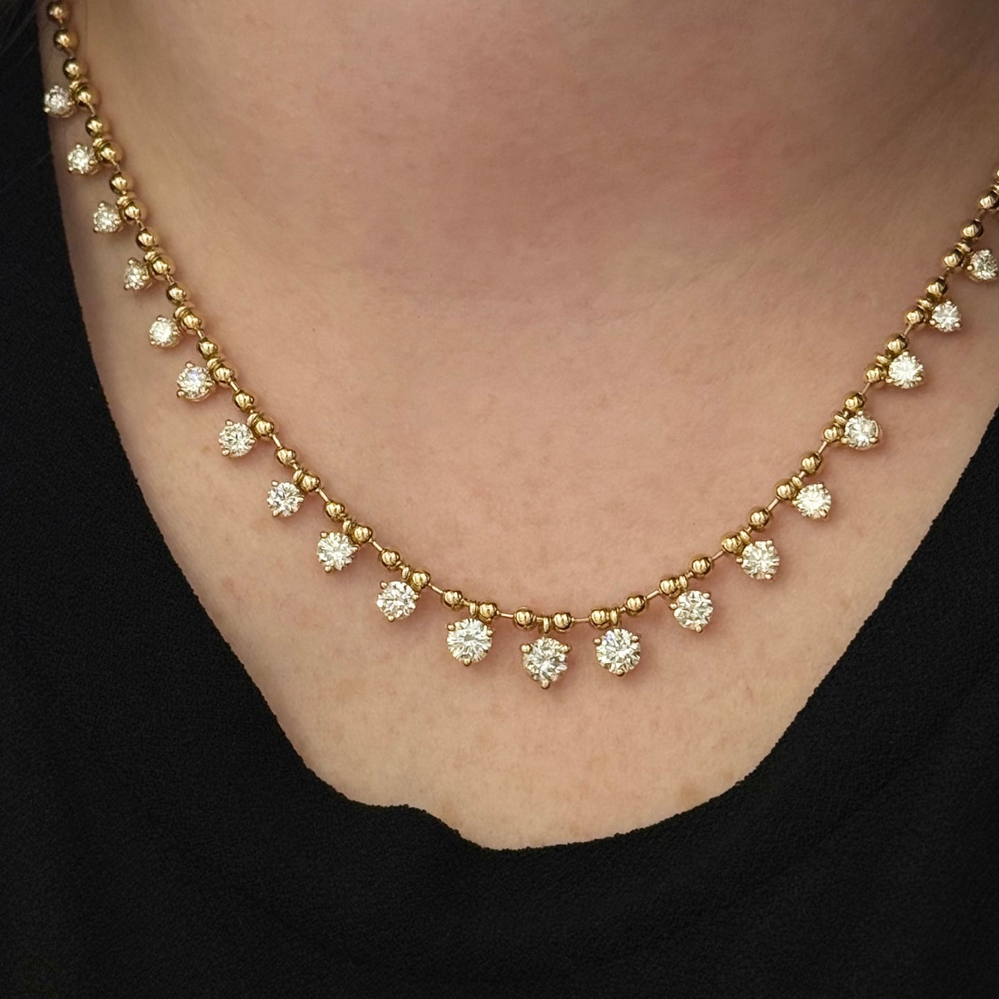14K Yellow Gold Beaded Diamond Riviera 5.27CTW