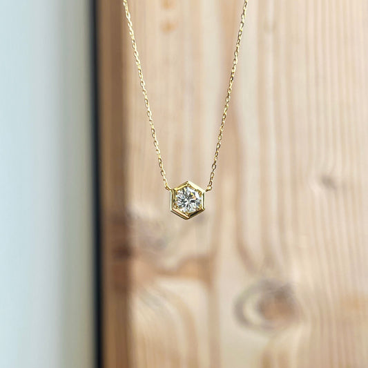 18K Yellow Gold Diamond Hexagon Necklace