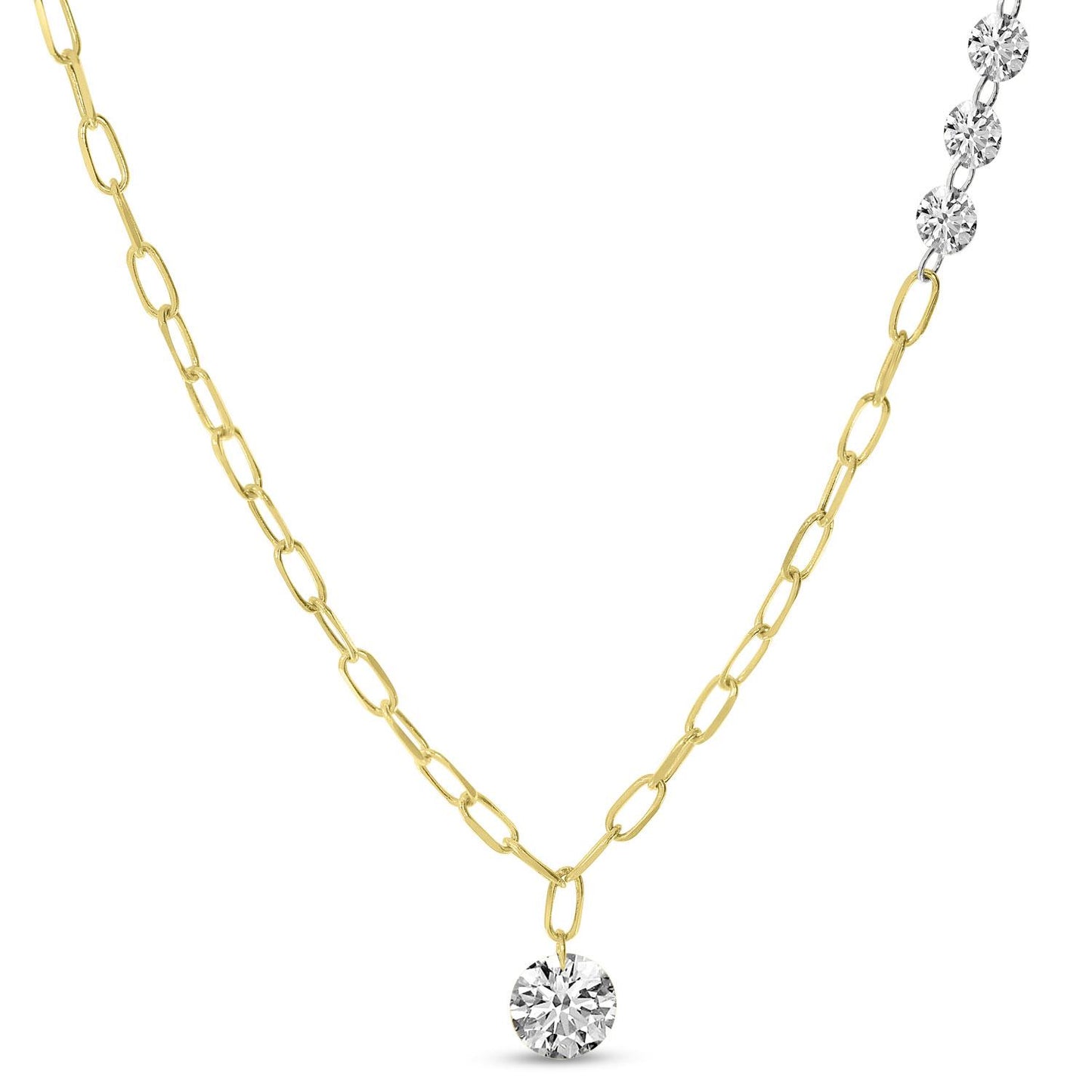 14K Yellow Gold Asymmetrical Floating Diamond Necklace