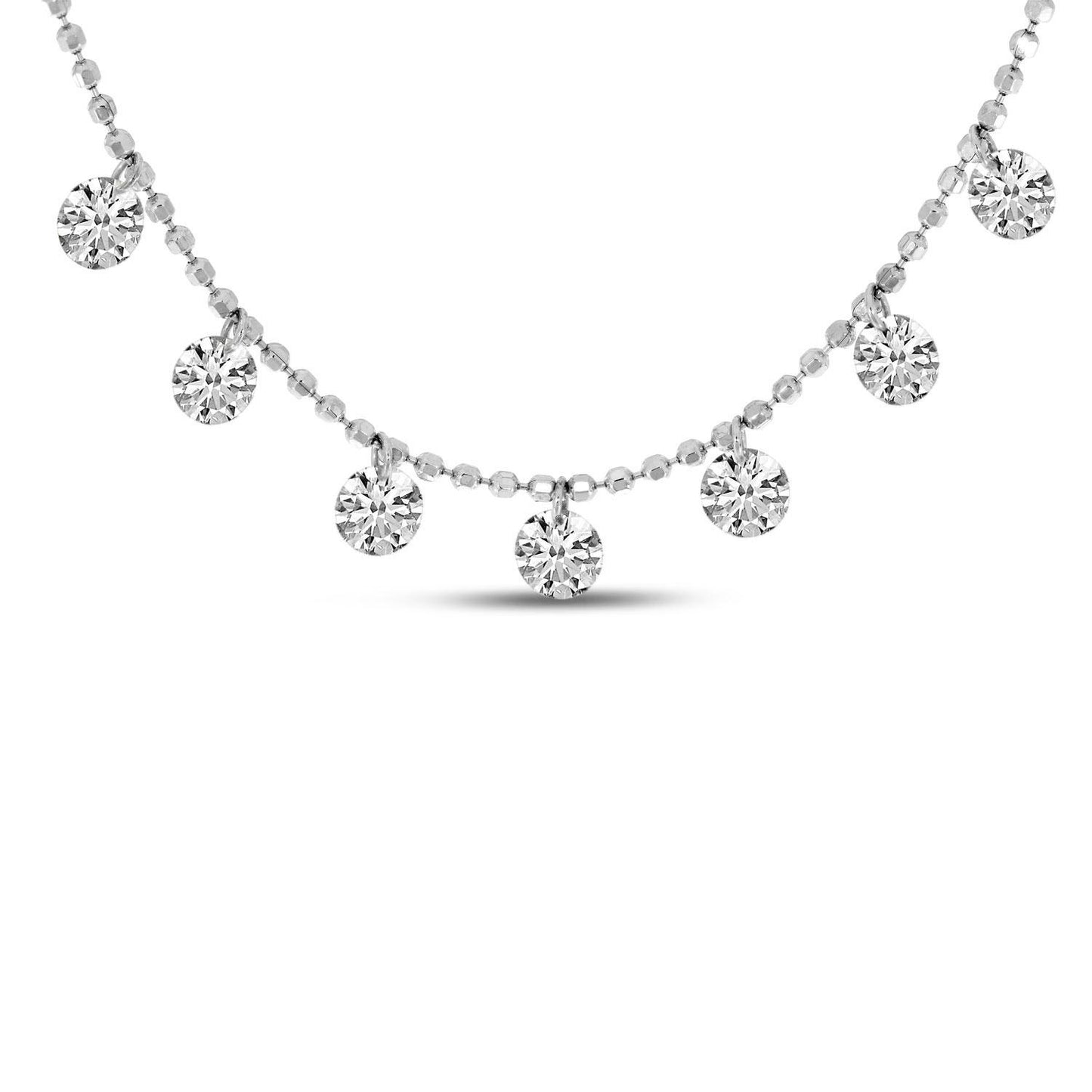 14K White Gold 7-Stone Floating Diamond Necklace
