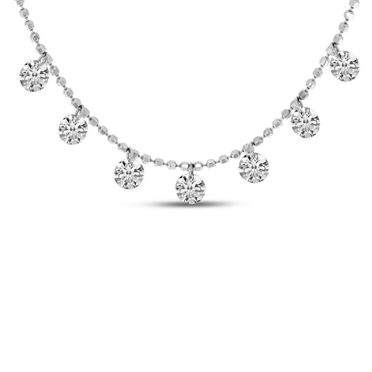 14K White Gold 7-Stone Floating Diamond Necklace
