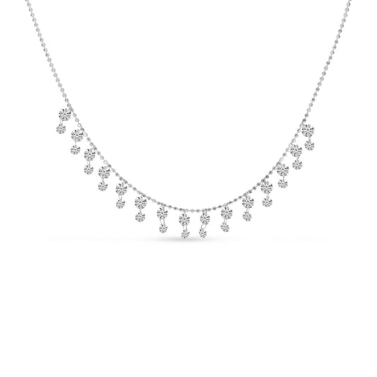 14K White Gold Double Row Floating Diamond Necklace