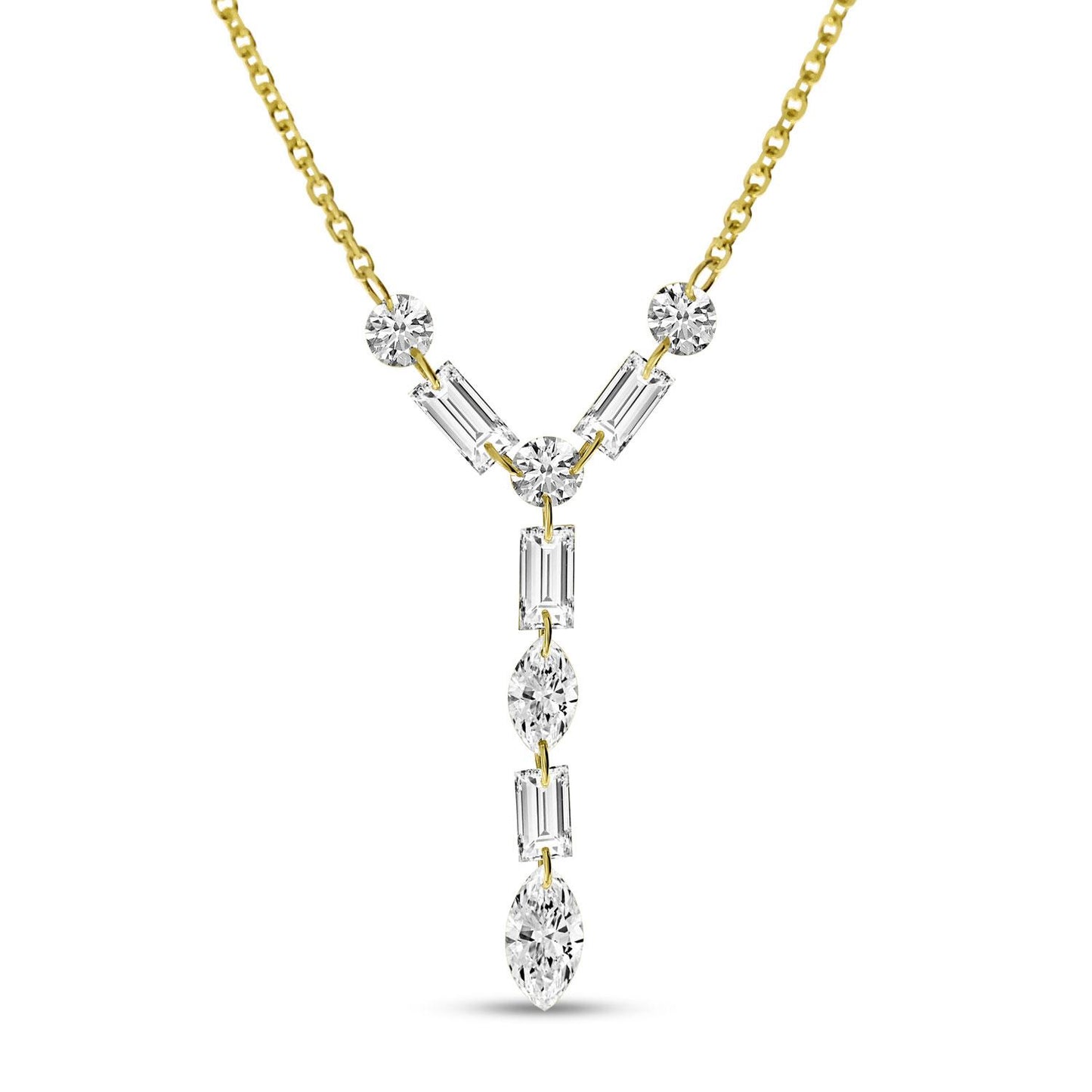 14K Yellow Gold "Y" Floating Diamond Necklace