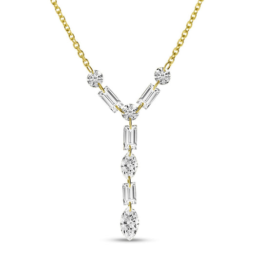 14K Yellow Gold "Y" Floating Diamond Necklace