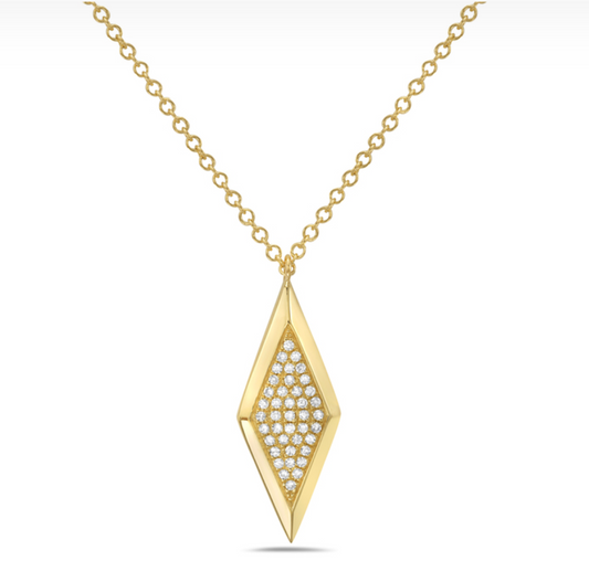 14K Yellow Gold Pave Diamond Kite Necklace
